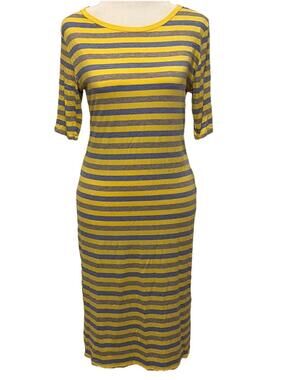 New LuLaRoe Purple & Yellow Stripe Julia Half Sleeve T Shirt Dress Size M (8-10)